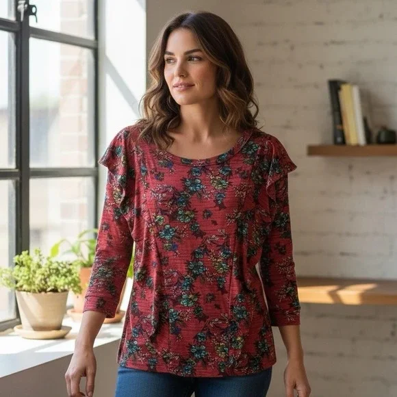 Free People Flowy Floral Long Sleeve Blouse Women's Size S Boho Whimsical - Picture 6 of 6